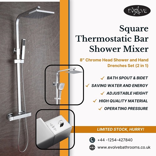 square thermostatic bar shower