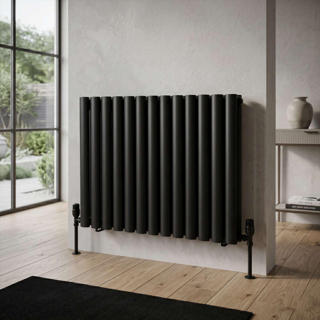 600 x 780 Designer Horizontal Oval Double Panel Black Radiator - Evolve ...